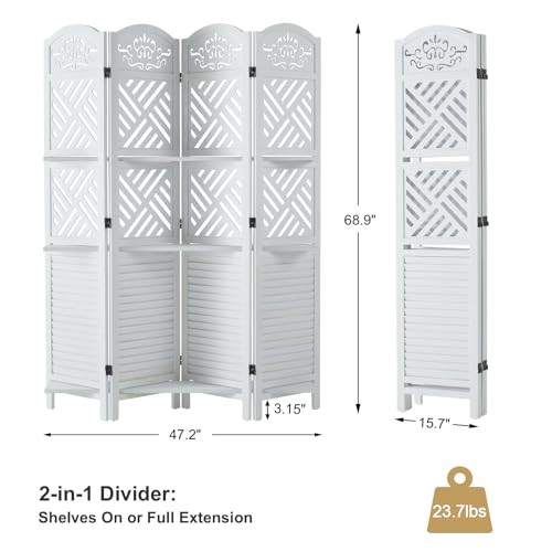 6 Panels Natural Wood Room Divider with Shelves M490821