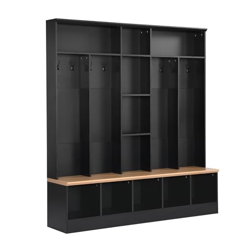 White Hall Tree with Shoe Storage Bench and Coat Rack Y24319
