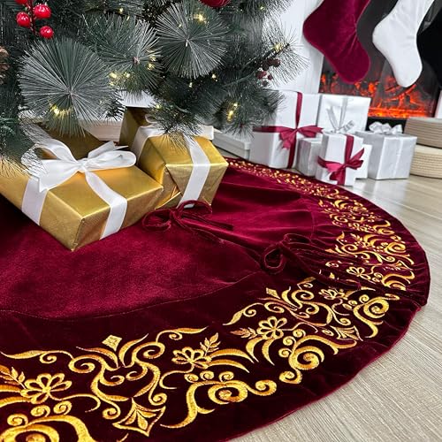 Burgundy Velvet Christmas Tree Skirt I493