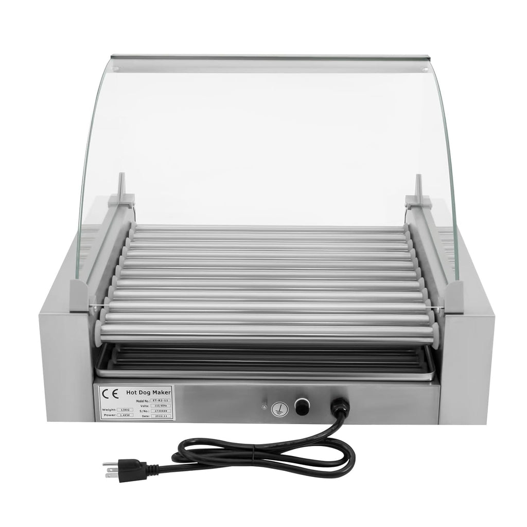 30 Hot Dog 11 Roller Stainless Steel Electric Cook Warmer Machine with Cover W4566
