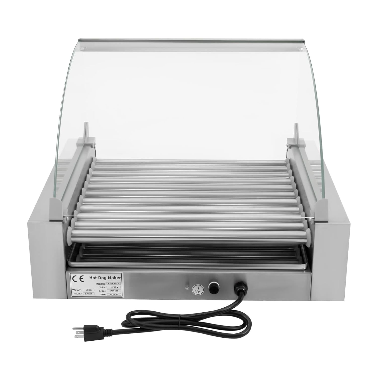 30 Hot Dog 11 Roller Stainless Steel Electric Cook Warmer Machine with Cover W4566