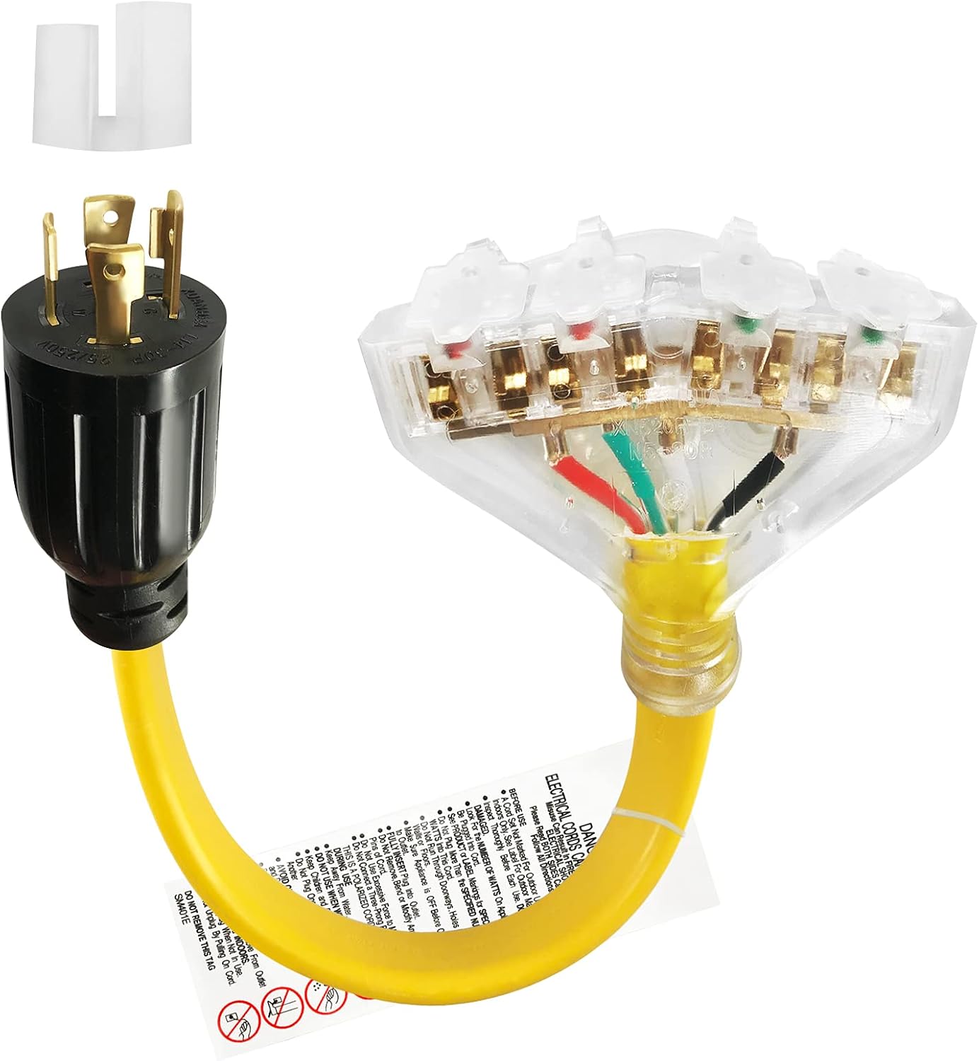 4 Prong 30 Amp to 30 Amp RV Generator Adapter Cord with LED Power Indicator 12 Inch STW 10/3 Yellow T838963