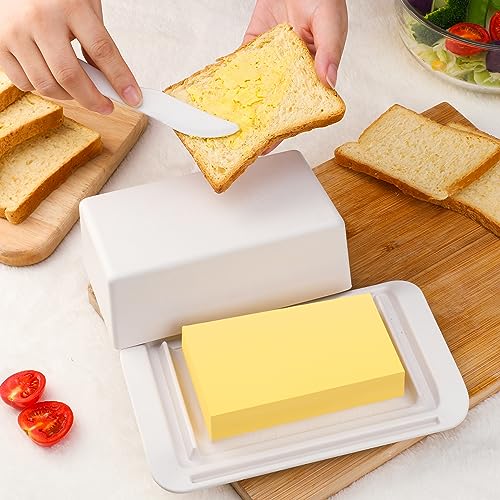 White Bamboo Butter Dish with Lid and Knife L670128