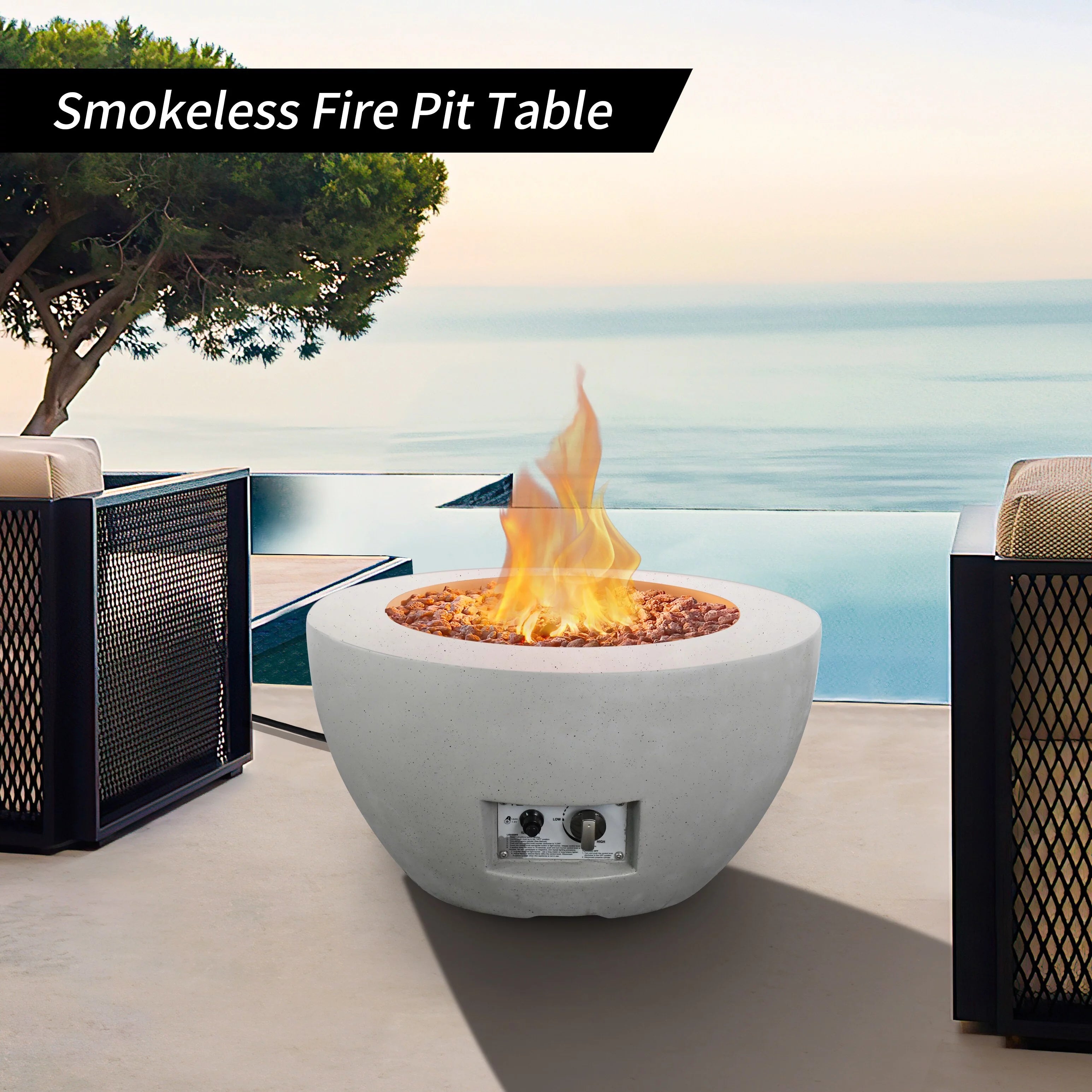 25 Inch Wide Round Concrete and Metal Propane Gas Fire Pit Table Q83379