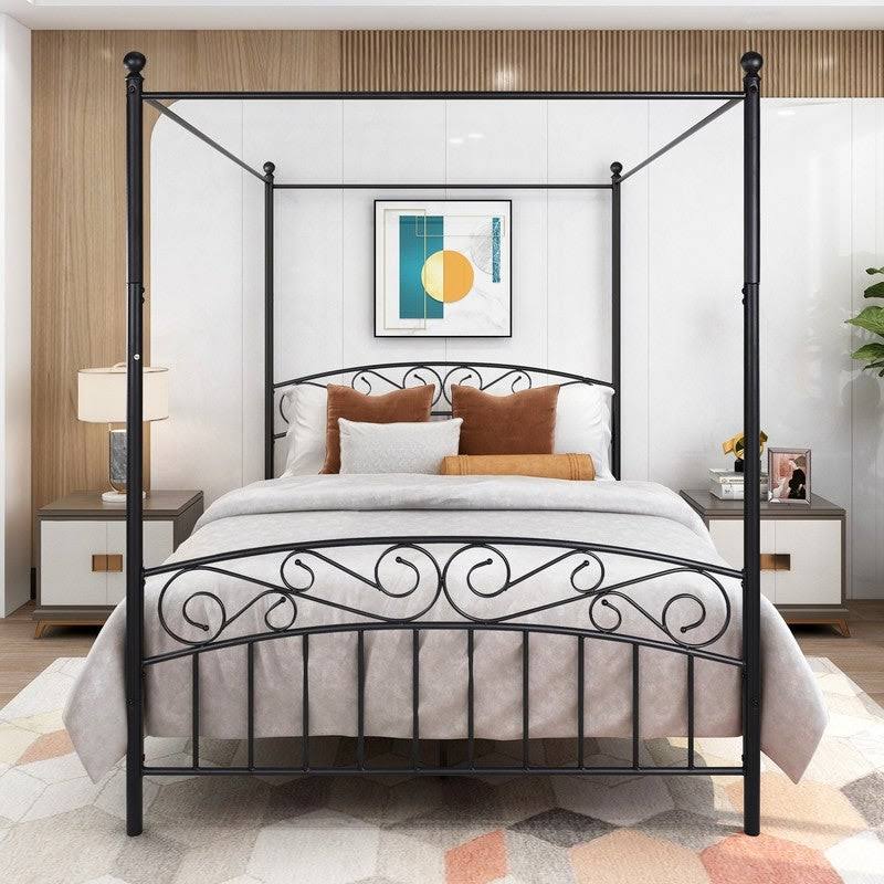 Black Queen Size 4 Poster Canopy Bed Frame M63506