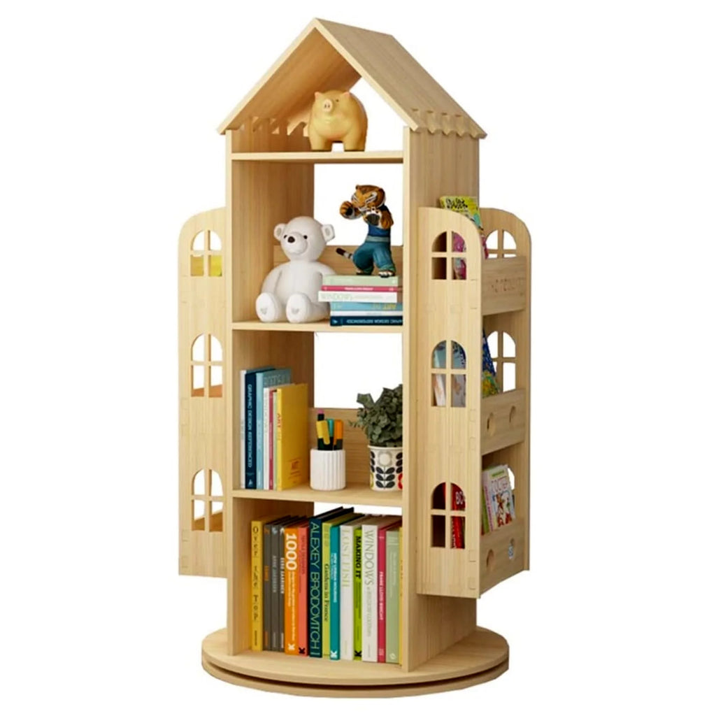 4-Tier Rotating Solid Wood Bookshelf J3259