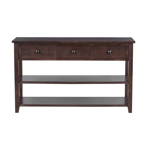 Espresso Console Table with Storage Drawers and Shelves B386299