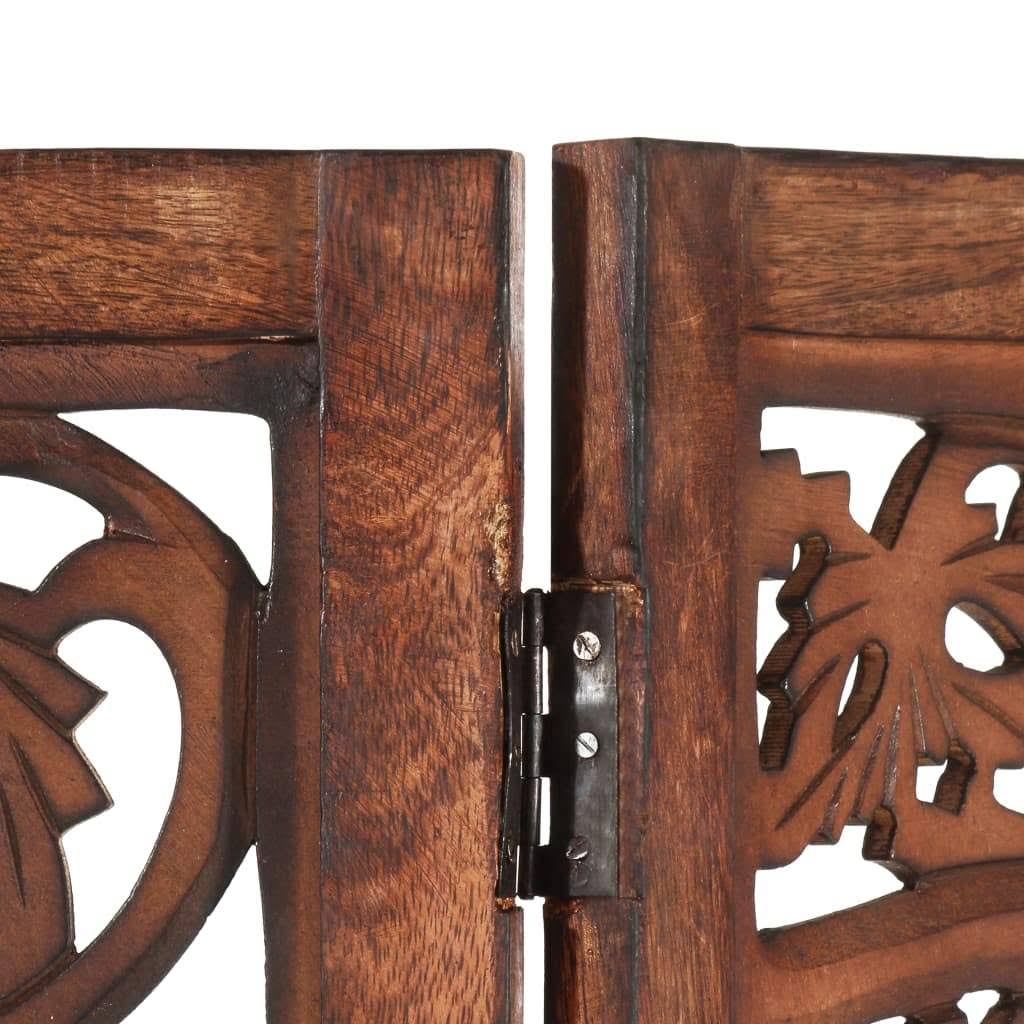Hand Carved 3-Panel Room Divider Brown Solid Mango Wood D589