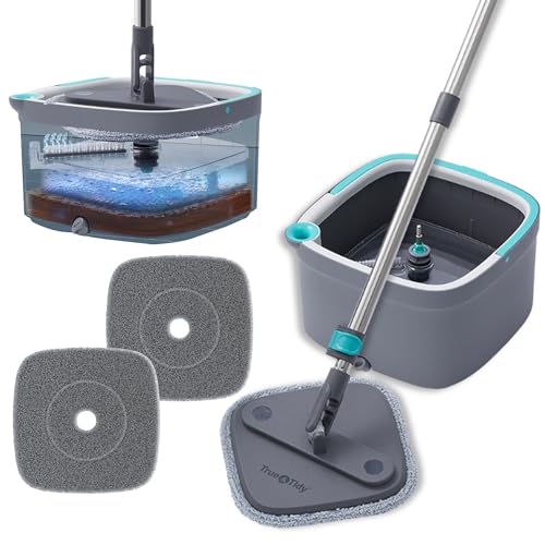 Square Spin Mop and Bucket with 2 Machine Washable Mop Pads E662