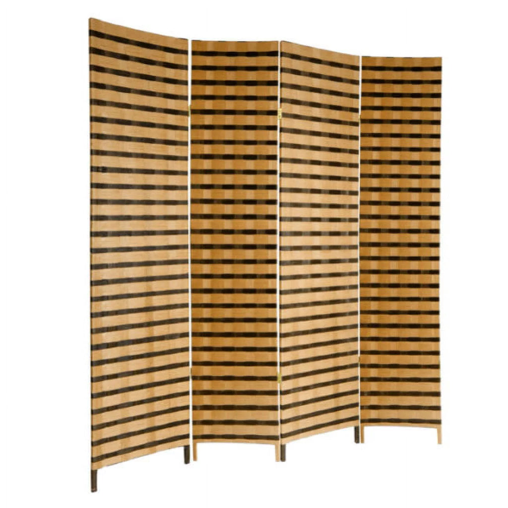 6 ft. Tall Two Tone Natural Fiber Room Divider - 4 Panel H396