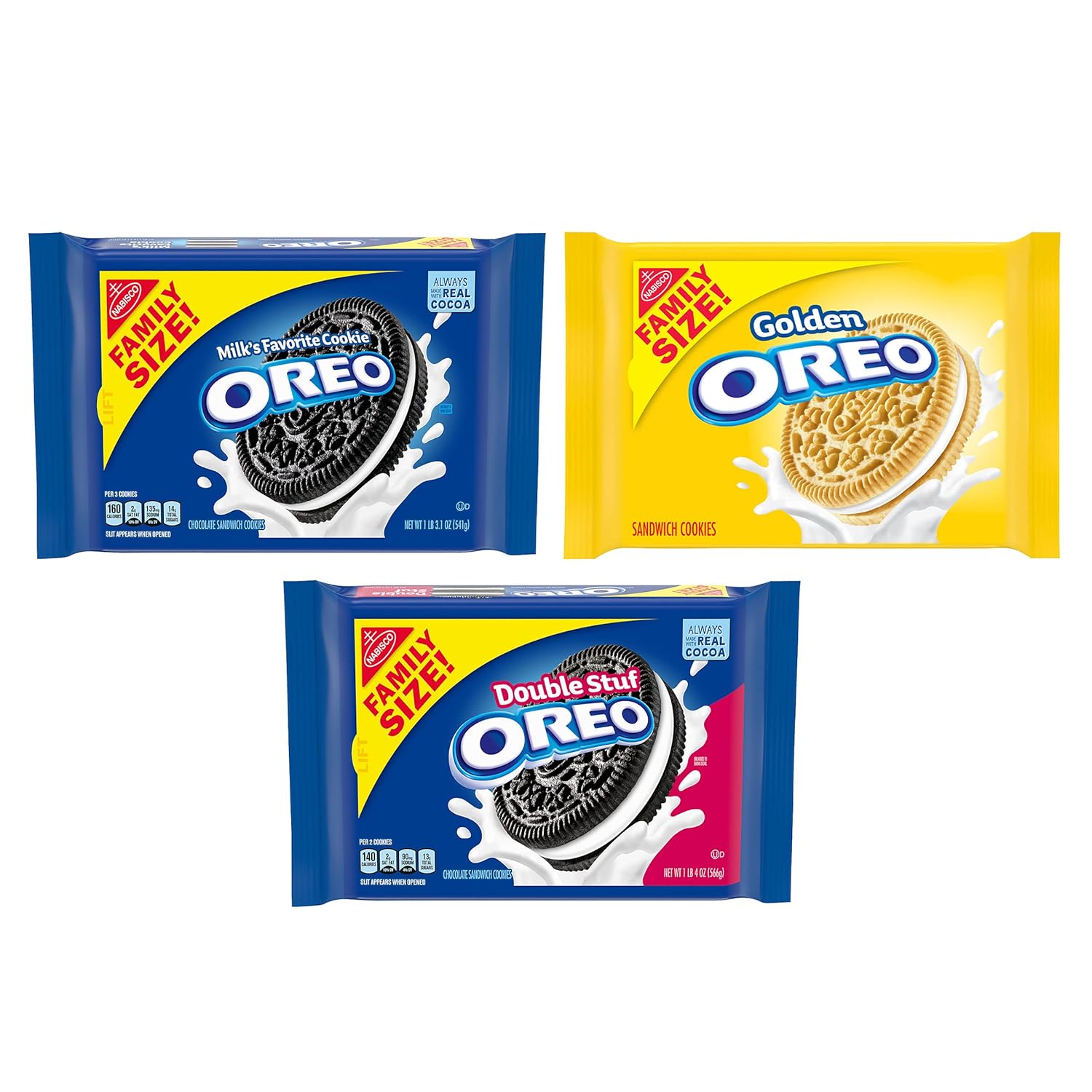 Original, Double Stuff & Golden Sandwich Cookies Variety Pack, Family Size, 3 Packs K823