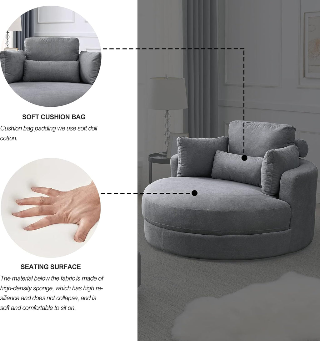 Dark Grey Linen Swivel Accent Chair with Storage Ottoman T98712