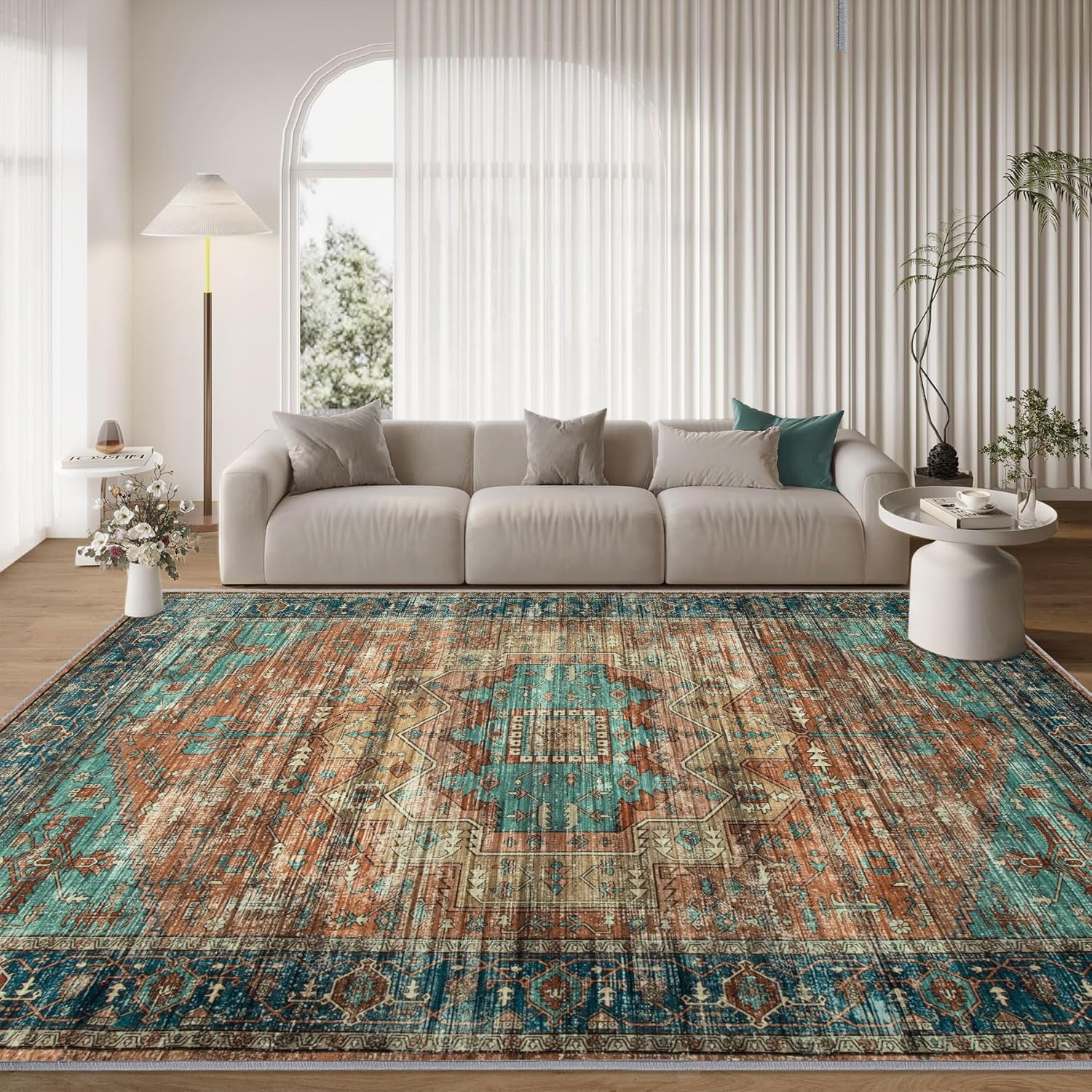 8x10 Vintage Non-Slip Low Pile Area Rug (Brick Red) E301347