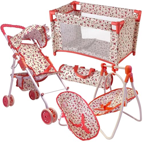 Pink Baby Doll Stroller with Crib Furniture Playset S283