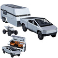 Silver Diecast Pickup Truck Model with Trailer RV and Motorcycle P5674