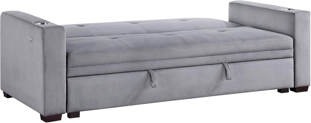 Grey Velvet Futon Sofa Bed with Storage Z5320