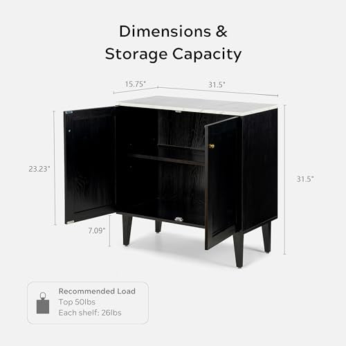 Black Storage Cabinet with Faux Marble Top and Adjustable Shelves D841