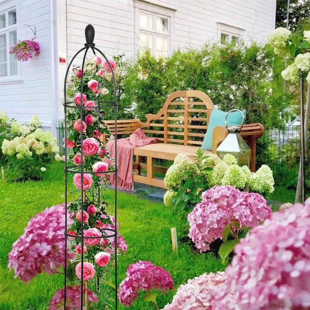 5.58FT Black Metal Garden Obelisk Trellis H637