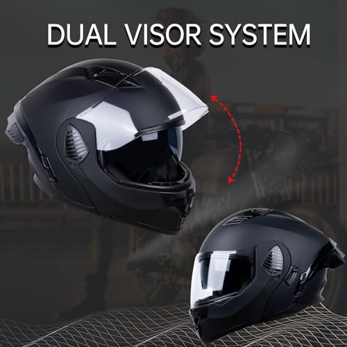 Matt Black Medium Full Face Modular Motorcycle Helmet D7319
