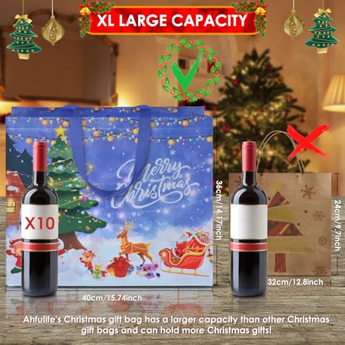12 PCS Assorted Sizes Reusable Non-Woven Christmas Tote Bags with Handles W803294