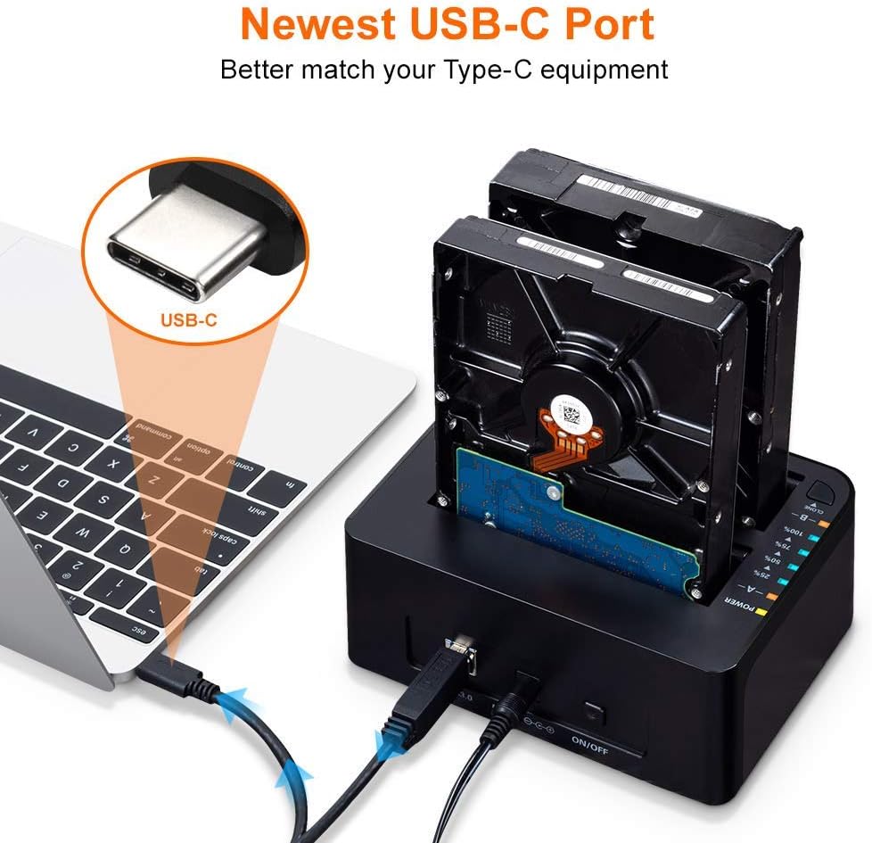 USB C 3.0 to SATA External Hard Drive Docking Station for Dual Bay 2.5 3.5 Inch SATA I II III, Black H83862