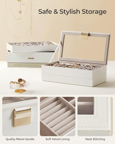 4-Tier Jewelry Box with Glass Lid, Dove Gray A39651