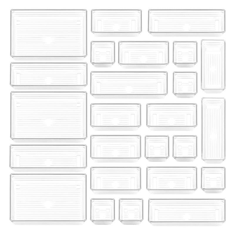 25 Pcs Plastic Clear Drawer Organizer Storage Trays B437407