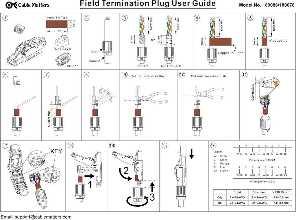 6-Pack Shielded Cat8 RJ45 Connector V30545