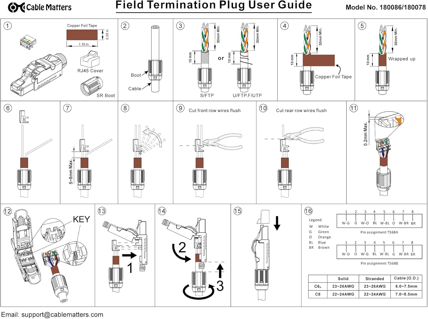 6-Pack Shielded Cat8 RJ45 Connector V30545