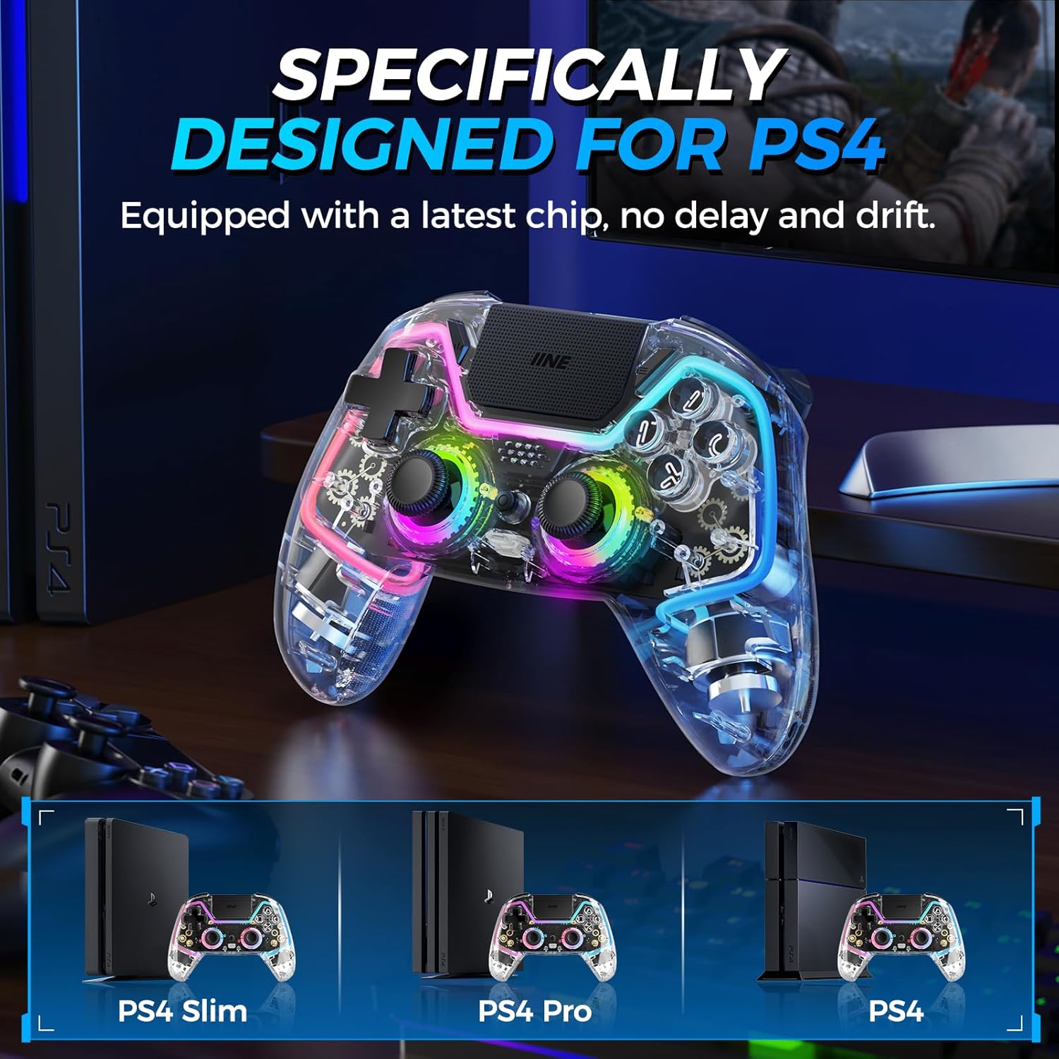 Wireless Controller for PS4 with Hall Effect Joysticks and Triggers H3223