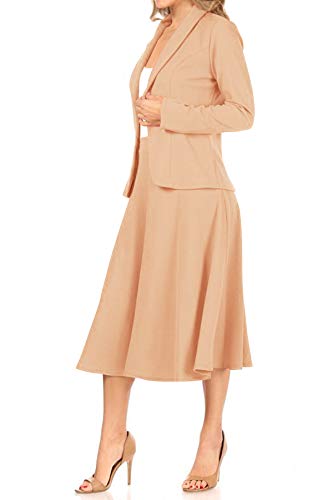 Women's Two Piece Lightweight Solid Long Sleeve Blazer Midi Skirt I8690