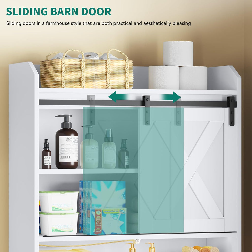 White Over The Toilet Storage Cabinet with Sliding Door I5842