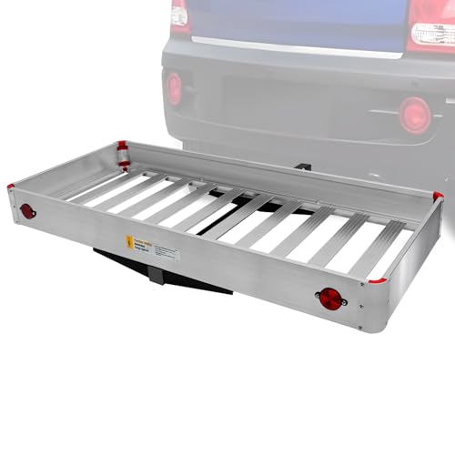 500-lb Capacity 50 inch x 22 inch Folding Aluminum Cargo Carrier Rack Basket with High Side Rails I72759