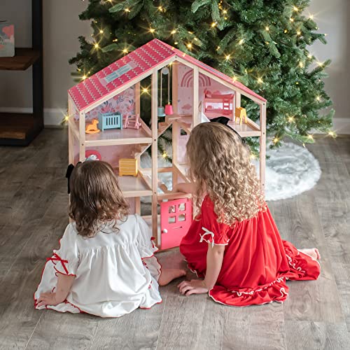 6 Rooms Wooden Dollhouse with 31Pcs Furniture Accessories G3773