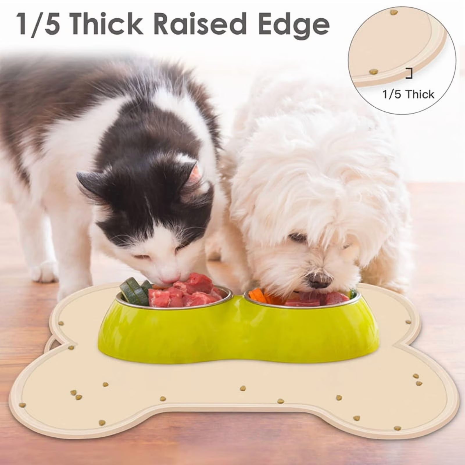 Beige Dog Cat Food Mat Large 22x16Inch Q733721