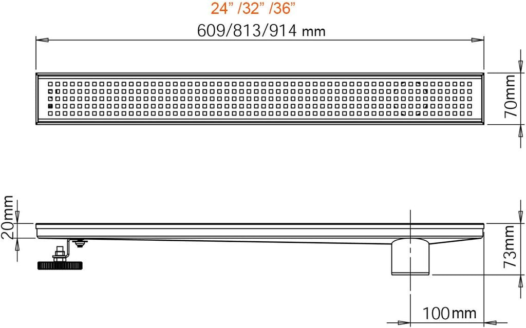 Brushed 304 Stainless Steel Rectangle Linear Shower Drain with Hair Strainer P332