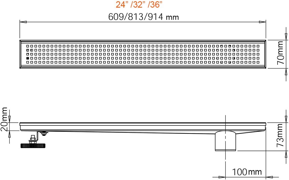 Brushed 304 Stainless Steel Rectangle Linear Shower Drain with Hair Strainer P332