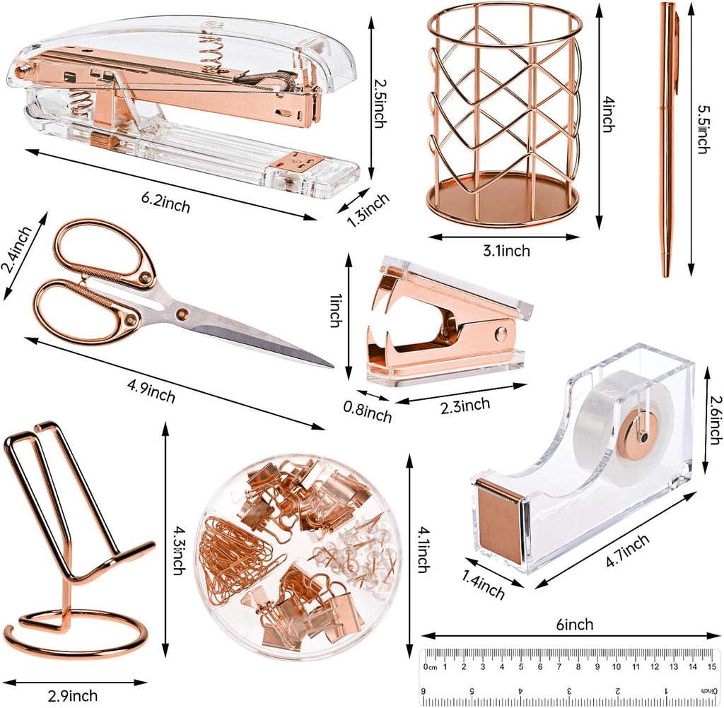 Rose Gold Acrylic Desk Organizer Set with Stapler and File Shelves Z8239