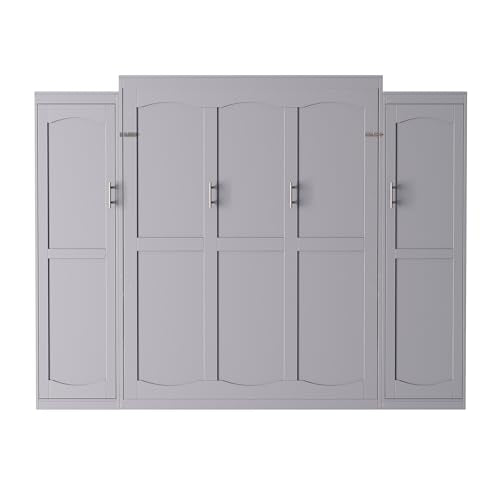 White Queen Size Wooden Murphy Wall Bed with Storage Shelf I185303