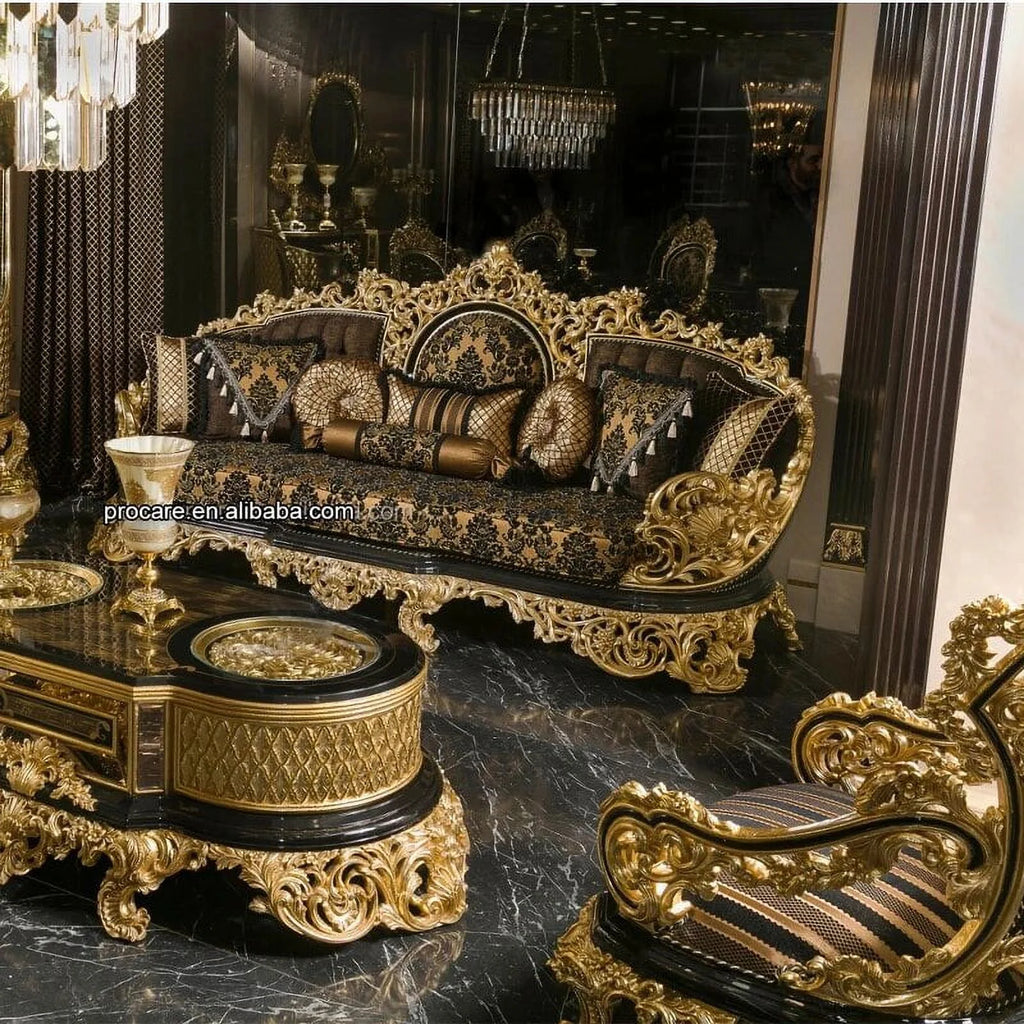Black Gold Hand Carved Sofa Set S88480