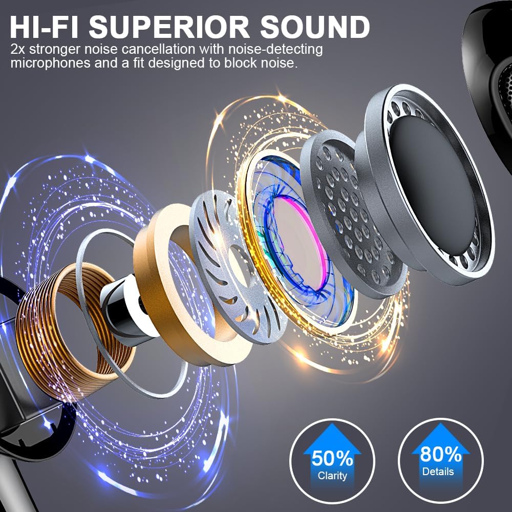 Wireless Earbuds Bluetooth 5.3 50H Playback Hi-Fi Stereo 4 ENC Mics LED Display Charging Case IP7 Waterproof W107249