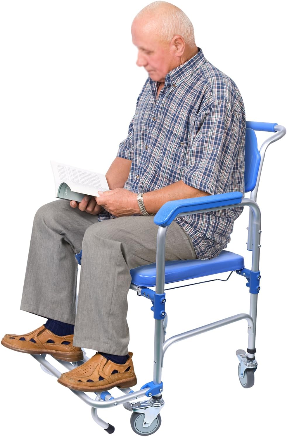 Shower Commode Wheelchair with 4 Universal Wheels, 330Lbs Capacity N6628