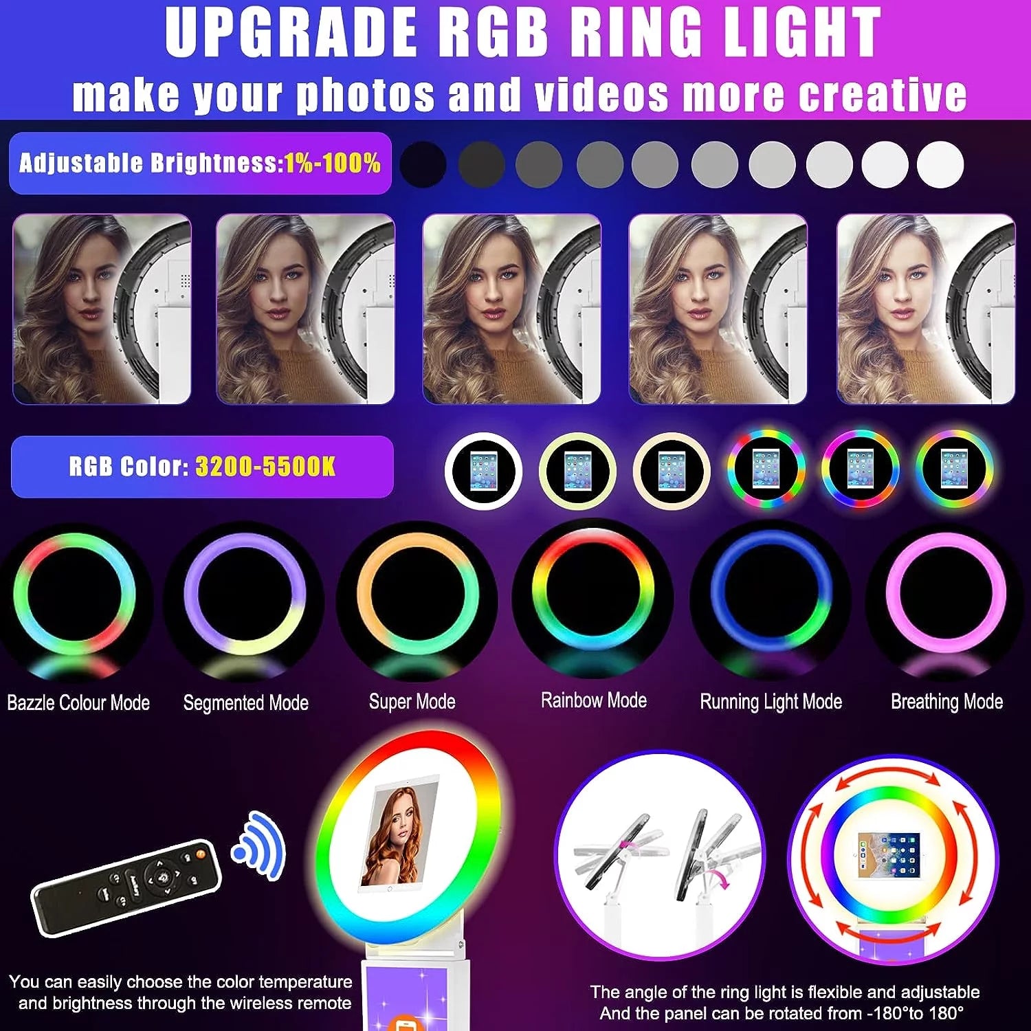 iPad Photo Booth Machine with Portable Tote Bag, RGB Ring Light, Remote Control X89048