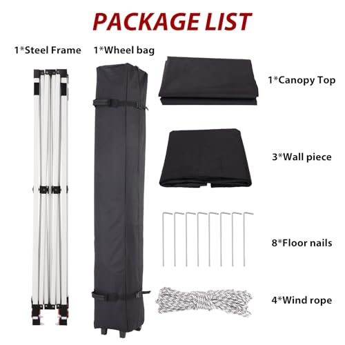 Commercial Canopy Tent 10x10ft Pop Up Canopy Tent with 3 Sidewalls H9392