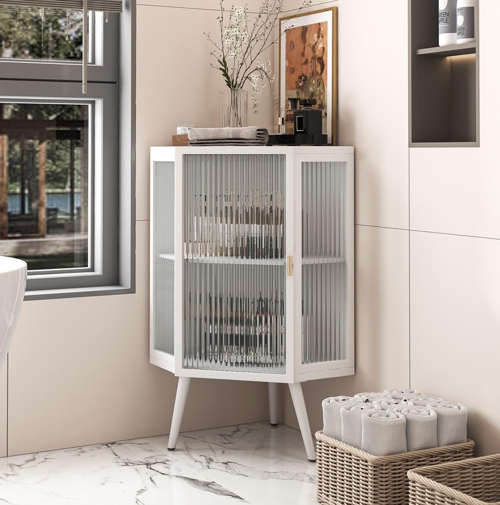 22.25" Glass Display Cabinet with Tempered Glass Door & Storage Shelves (2 Tier-Black) I74387