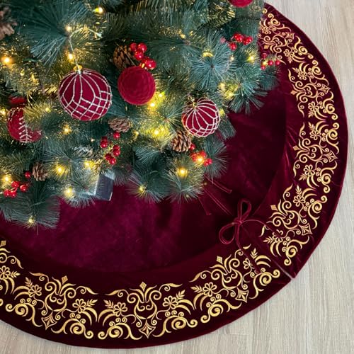 Burgundy Velvet Christmas Tree Skirt I493