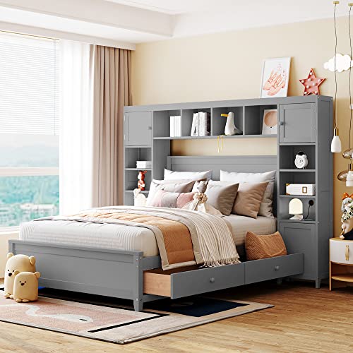 White Wood Full Murphy Bed with Shelf J528246
