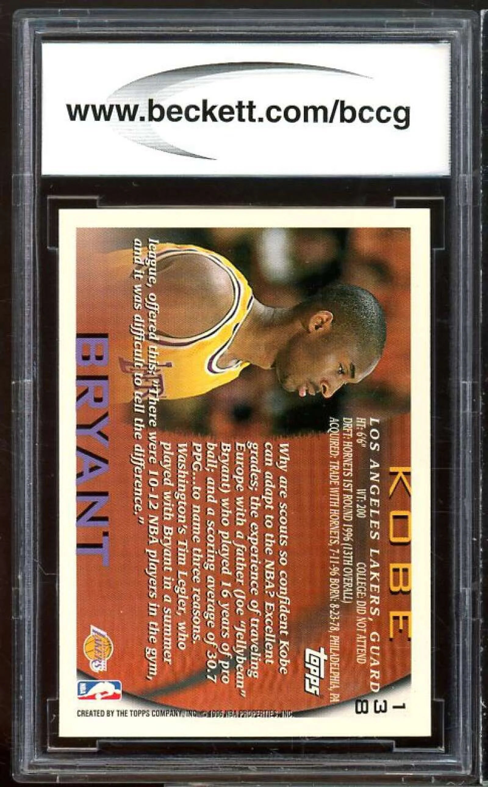 Topps #138 Kobe Bryant Rookie Card BGS BCCG 9 N7848