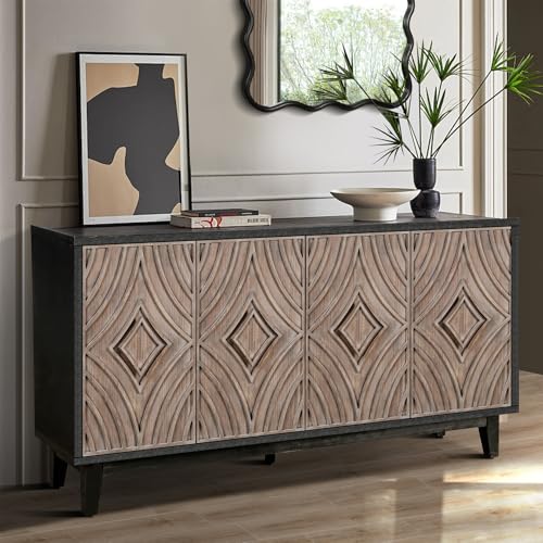 Antique Black Sideboard Buffet Cabinet with Solid Wood Legs Y509