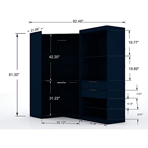 White 2 Piece Corner Wardrobe Closet with Drawers and Hanging Rods L987153